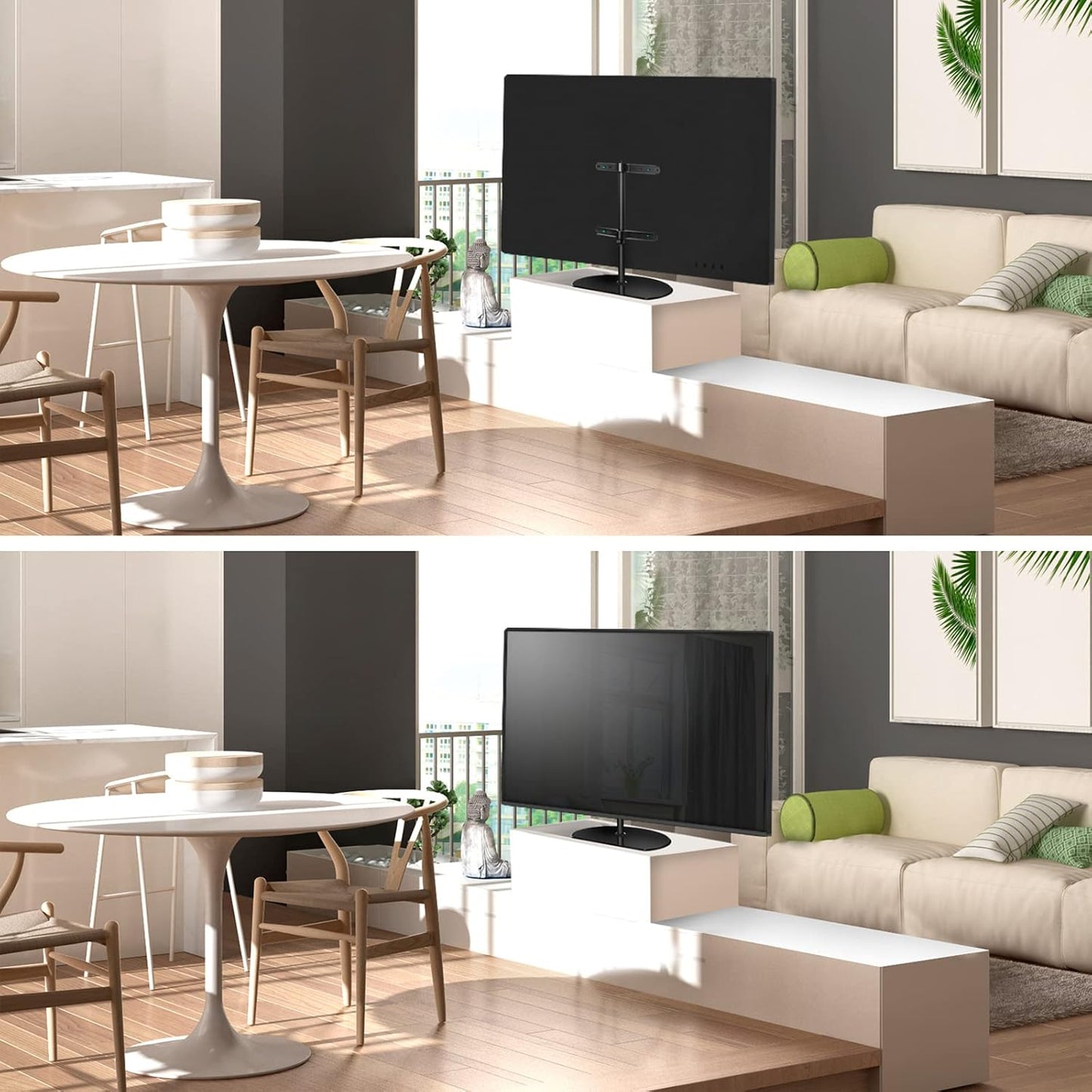 ONKRON Tabletop TV Stand for 32-65 Inch TVs up to 77 lbs, Height Adjustable TV Swivel Stand max VESA 400x400, Tabletop Universal TV Stand with Tempered Glass Base/Pedestal Television Stand Black