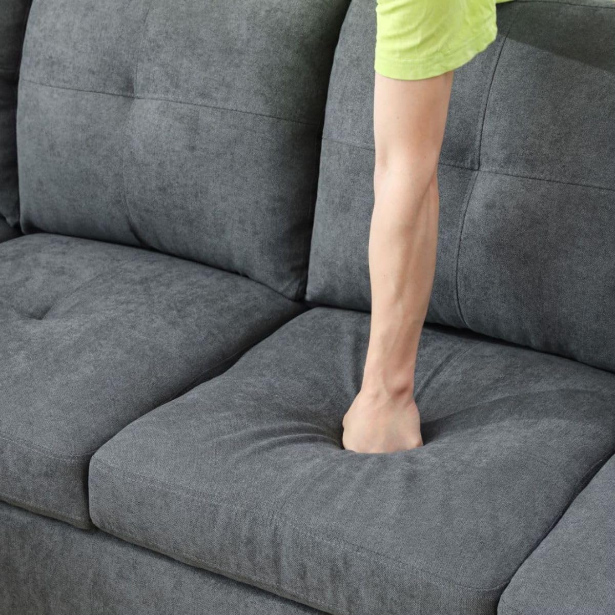 Dark Grey L-Shaped 3-Piece Flannel Sofa with Storage Ottoman Set, Sectional Couch Sofa Set for Living Room, Office, Small Space