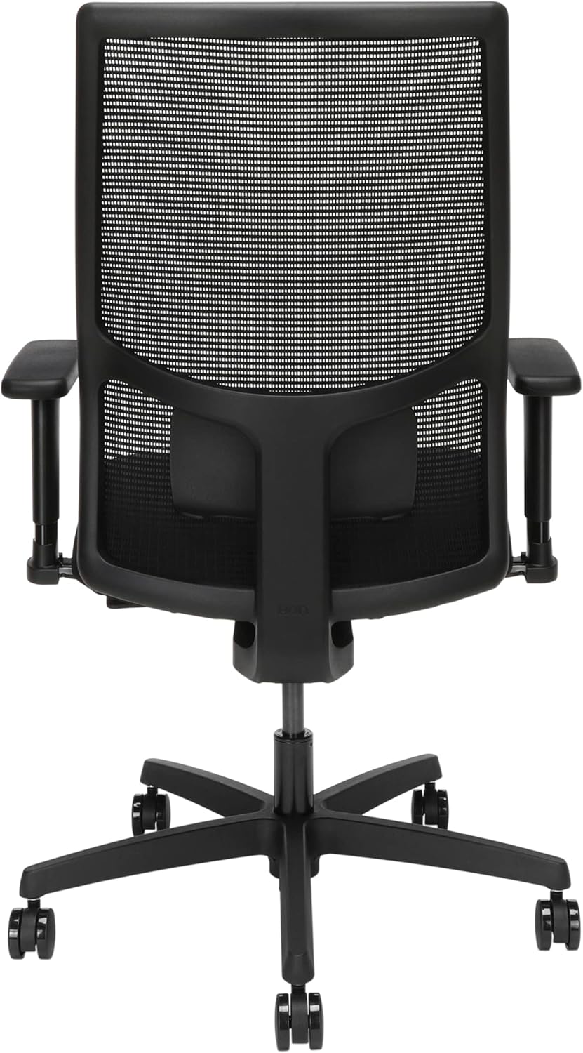 HON Ignition 2.0 Mid Back Task Chair, Standard Synchro-Tilt Control, Office Chair with Lumbar Support, Height and Width Adjustable Arms, Black Frame, Black