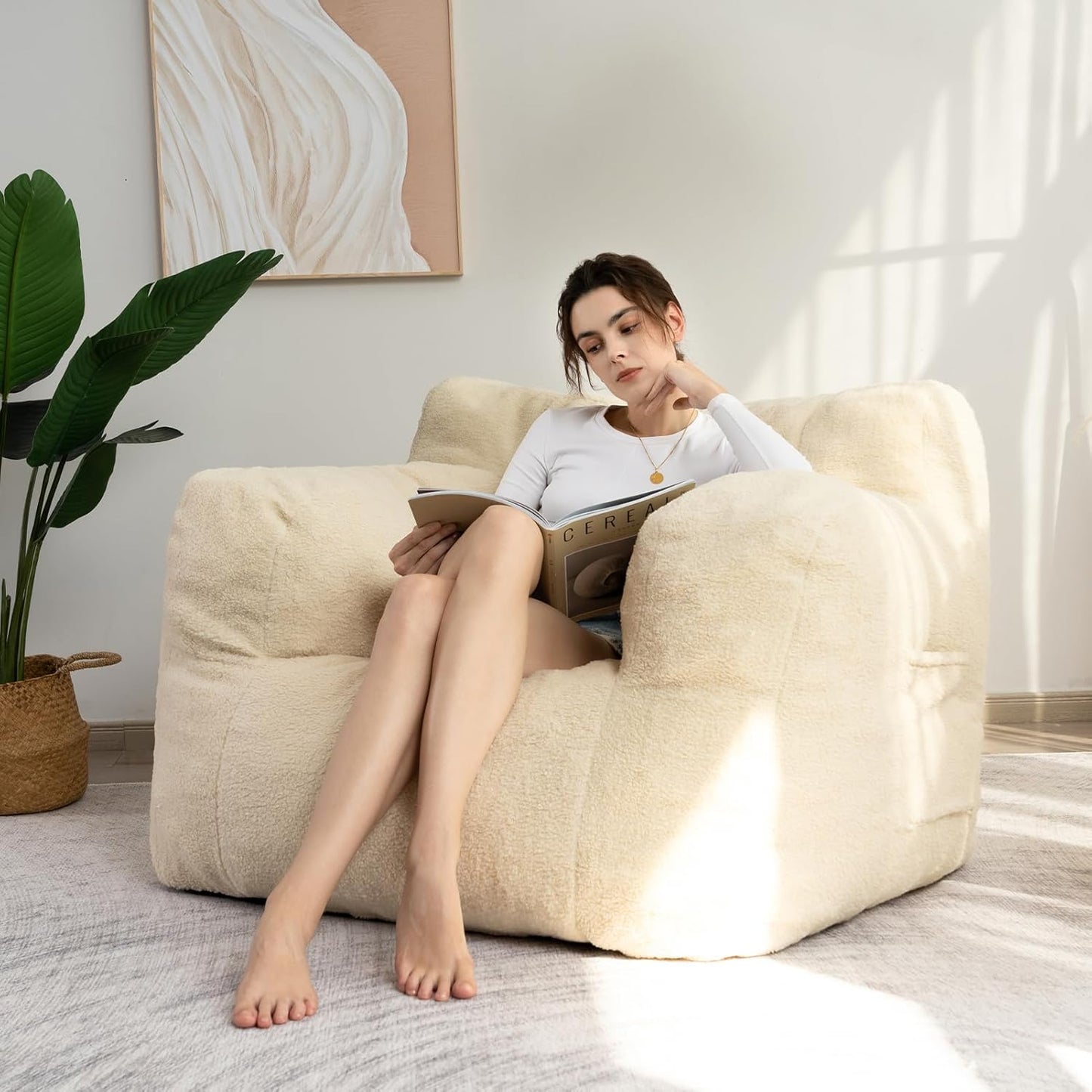 HIGOGOGO Giant Bean Bag Chairs for Adults,Big Comfy Chair Sofa for Bedroom Living Room, Large Lazy Bean Bag Chair with Pocket Armrests for Gaming, Reading