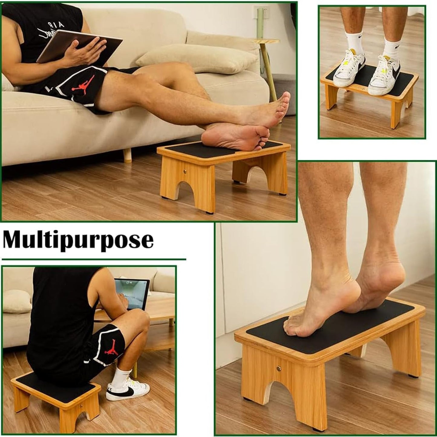 StrongTek Step Stool for Kids Adults, Portable Step Ladder with Non-Slip Surface, 7.5" One Step Stool for Bedroom, Bathroom, Wooden Bedside Step Stool for High Beds, 300lbs Capacity