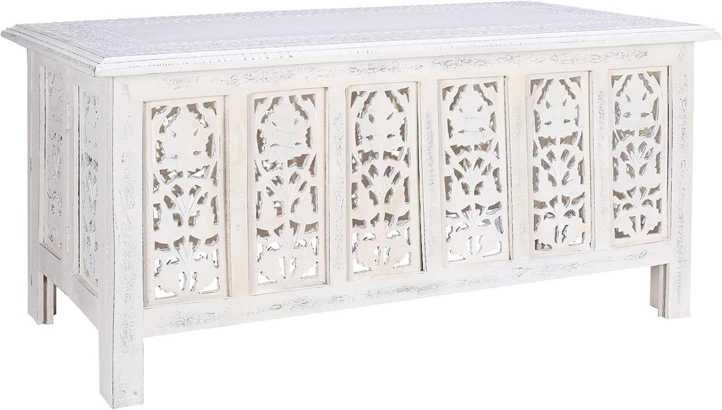 Rectangular Wooden Coffee Table, Modern Wooden Coffee Table, Center Tables, Entryway Table, Living Room Table for Magazines, Books, and Plants - 36x18 Inch White