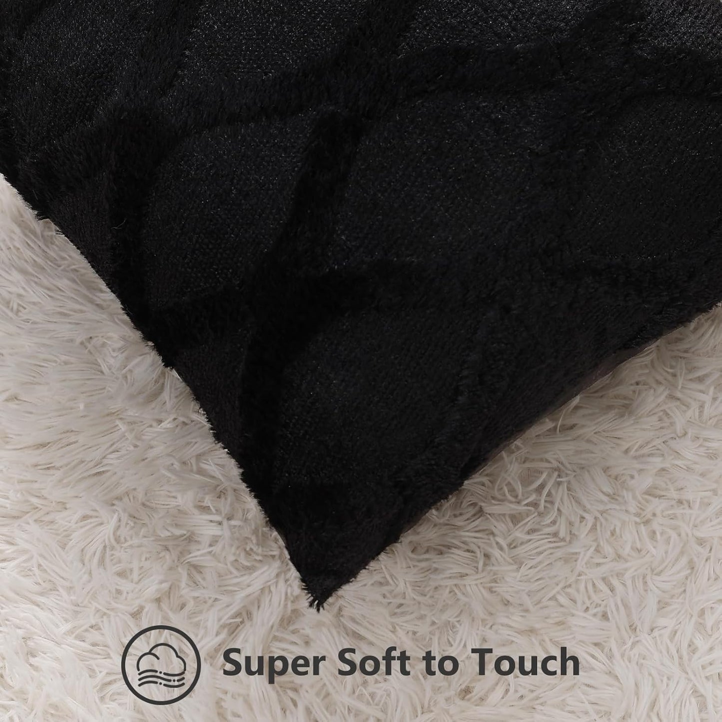 decorUhome Throw Pillow Covers 16x16 Inch Set of 2, Soft Plush Faux Fur Wool Black Couch Pillow Covers, Decorative Neutral Pillow Cases for Bed Sofa Living Room Home Decor