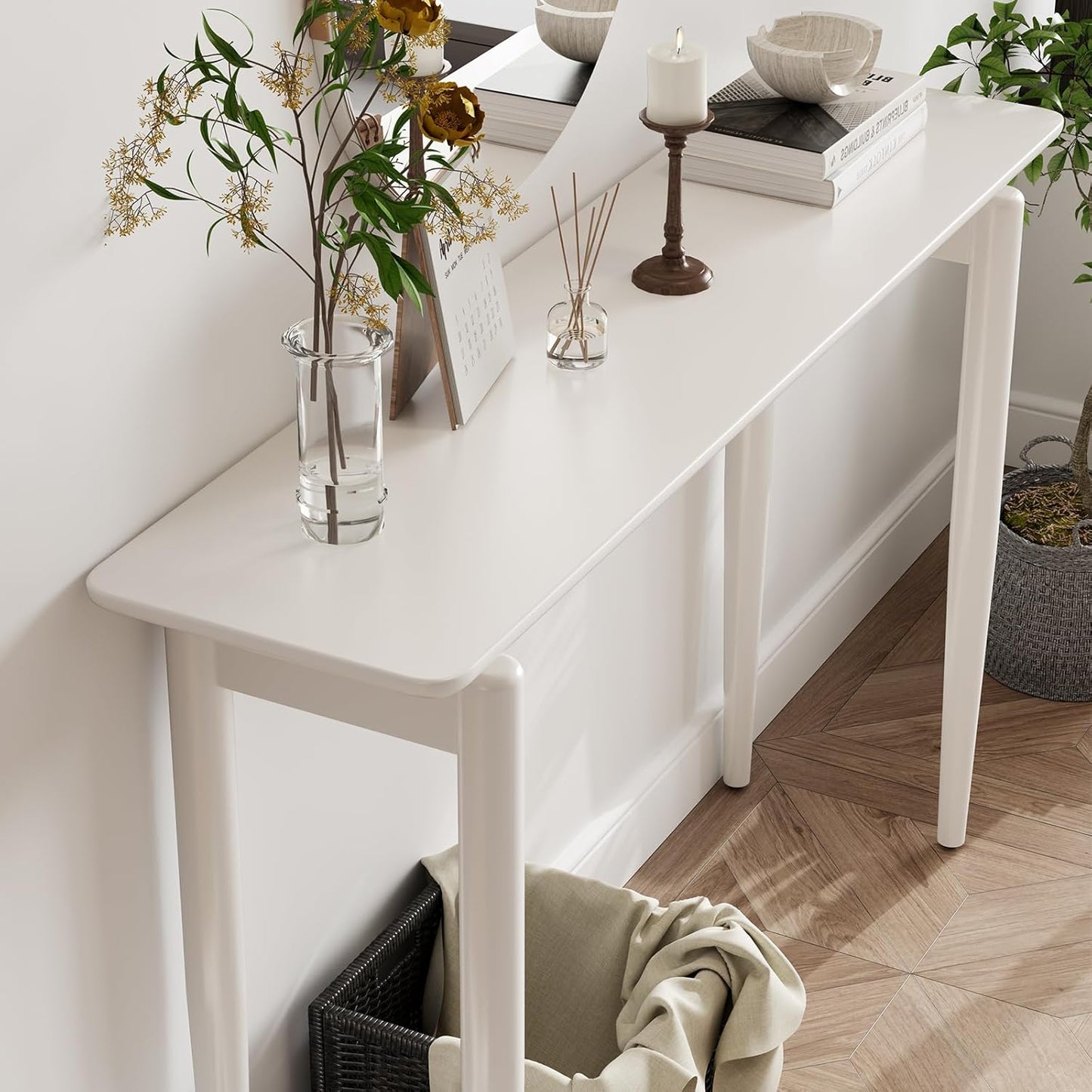 Wood Console Table Walnut Entryway Table, Thin Console Table, Sofa Tables for Living Room (47.2'')