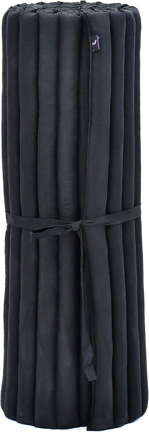 Leewadee - Kapok Roll Mat – Handcrafted Folding Sleep & Relaxation Mattress from Thailand, Ideal as Guest Bed, Camping Mat, Yoga Mat or Traditional Futon, 75 x 39 inches, Black