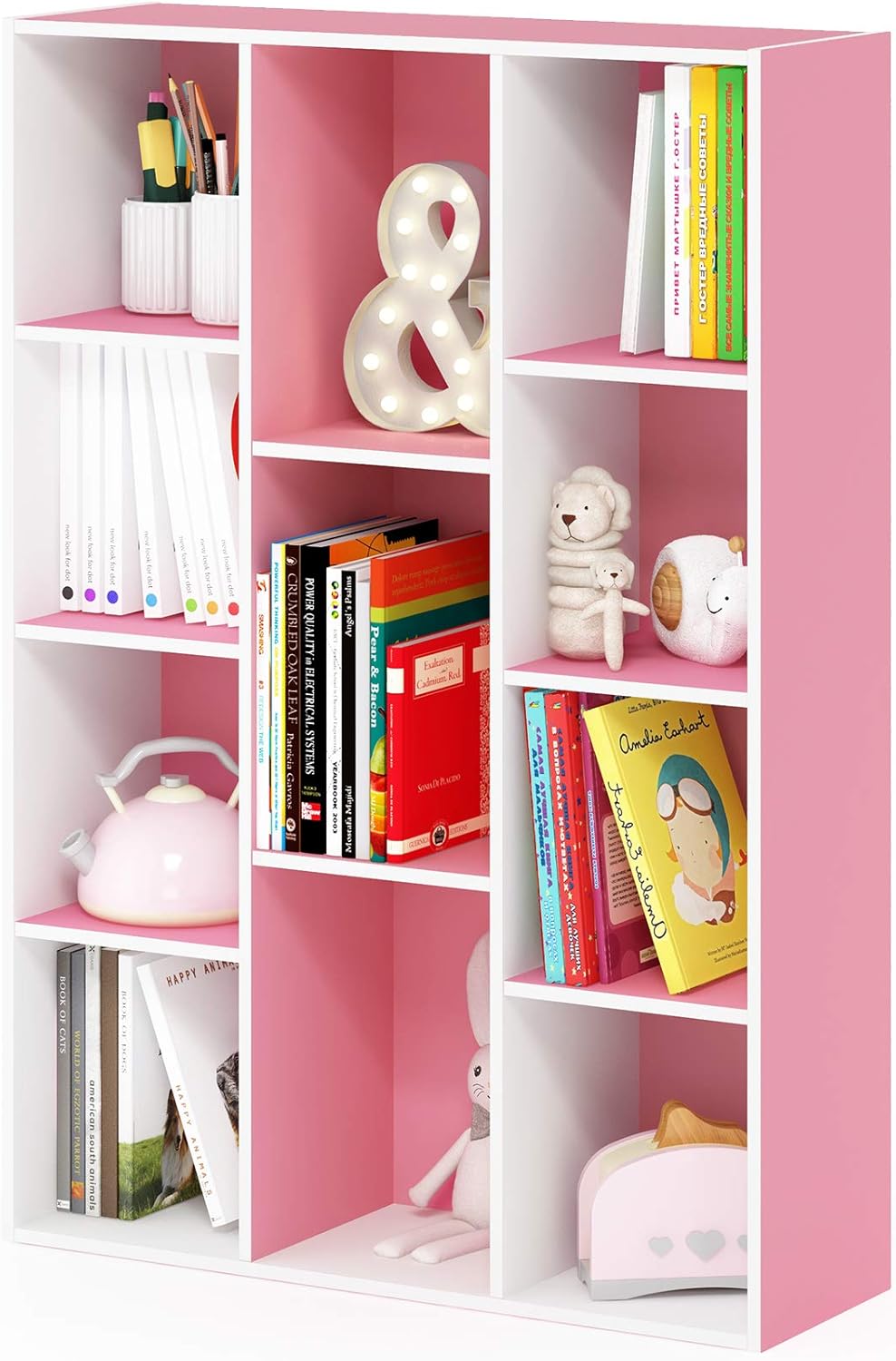 Furinno Luder Bookcase / Book / Storage , 11-Cube, White/Pink