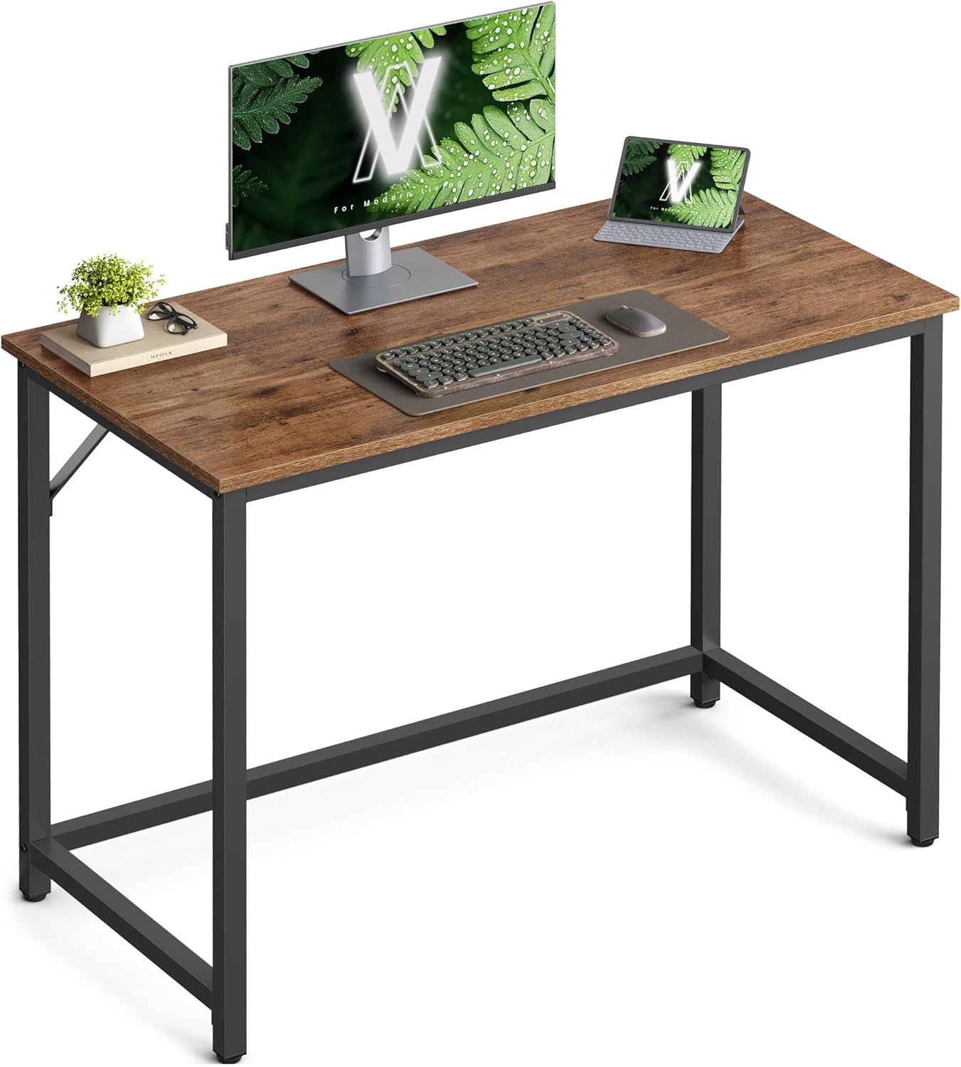 VASAGLE Computer Desk, Office Work Desk, for Small Spaces, 19.7 x 39.4 x 29.5 Inches, Industrial Style, Metal Frame, Hazelnut Brown and Black ULWD041B03