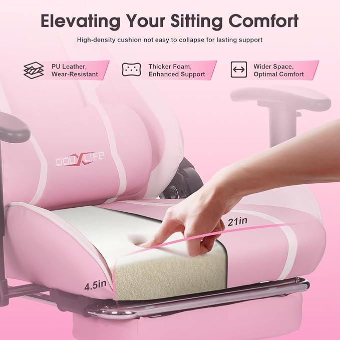 Douxlife 7-Point Massage Gaming Chair, 175° Gaming Recliner with Footrest Ergonomic Computer Office Chair High Back Video Game Chair with Lumbar Support, Upgraded Version Pink
