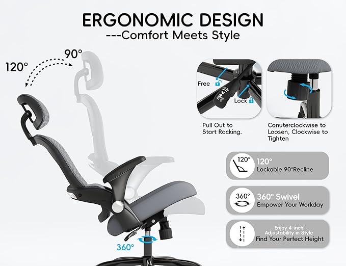 TRALT Office Chair - Ergonomic Office Chair with Back Support, Home Office Desk Chairs, 330lbs Wide Seat Big and Tall Office Chairs with Headrest, Comfy Desk Chairs (Grey Black)