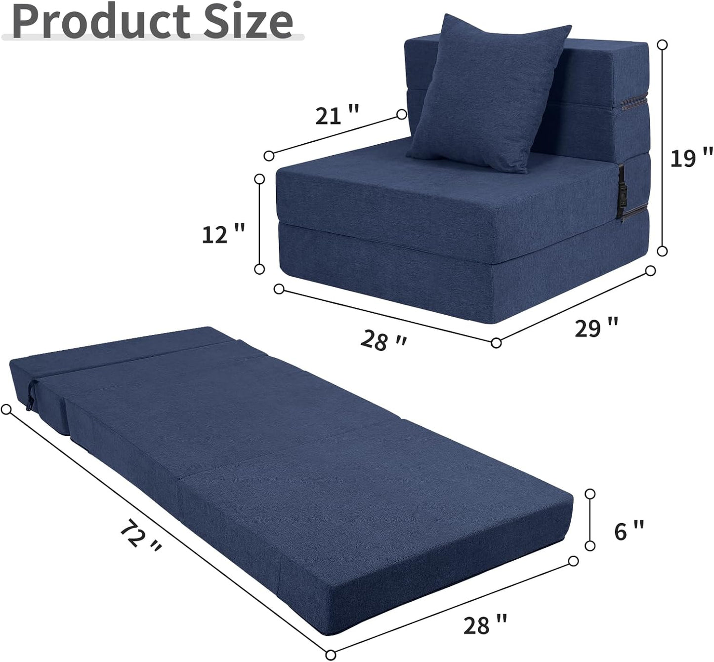 Folding Sofa Bed, High-Density Memory Foam Sofa with a Fluffy Pillow, Floor Couch Guest Bed, Single Size, Navy