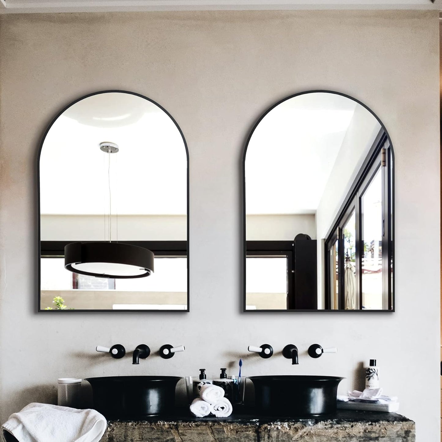 Arched Wall Mirror for Bathroom,Mirrors for Wall,24''x36'',Vanity Mirror for Bedroom Dresser, Entryway, Living Room, Metal Frame (36''x24'',Black)