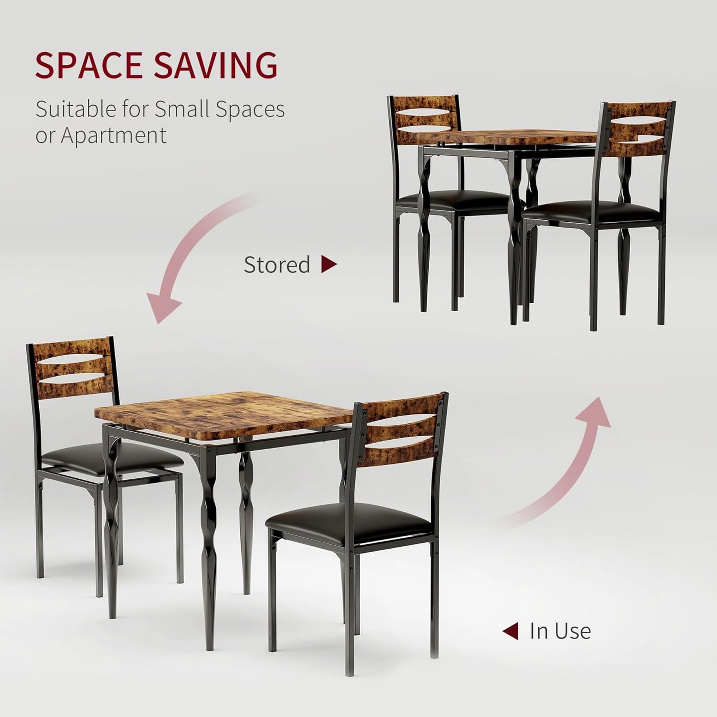 GarveeHome Dining Table Set for 2, Dining Table and Chairs Set of 2, 3 Piece Dining Table Set with Spiral Table Legs for Small Spaces, Kitchen, Apartment, Brown