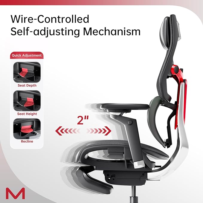 ES2T Computer Desk Gaming Chair with 2-Piece Protrusion Adjustable Lumbar Support Trackmaster 6D Armrest Height Adjustable with 2D Leather Headrest 136° Tilt for Office and Gaming