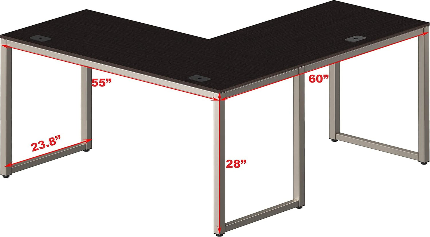 SHW 55 x 60 Inches Commercial-Grade L-Shape Corner Office Computer Desk, Espresso