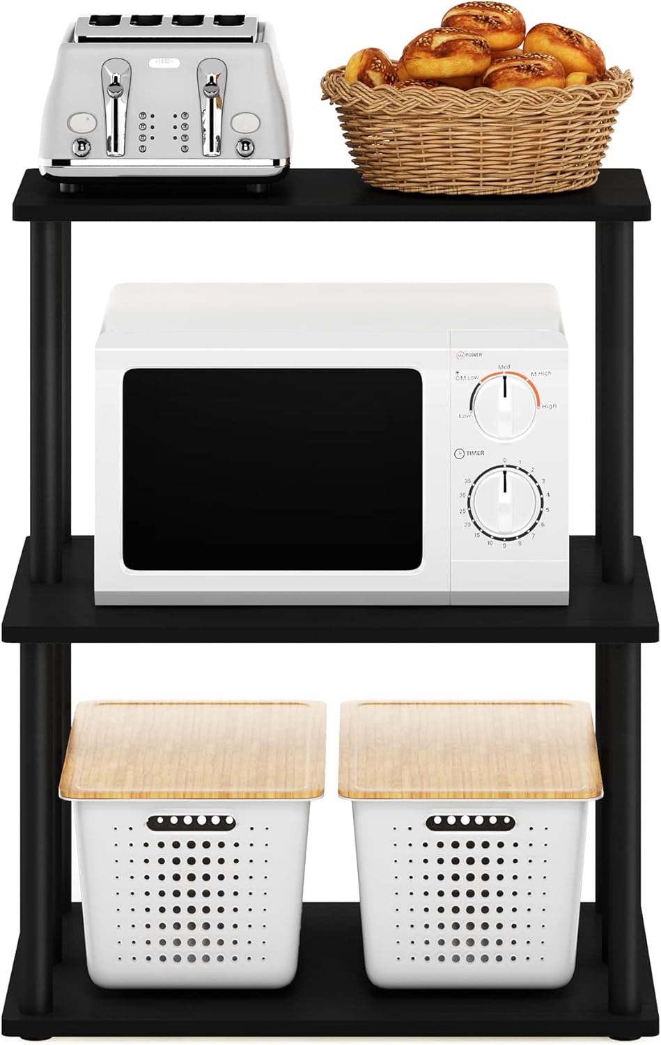 Furinno Turn-N-Tube 3-Tier Toolless Kitchen Storage Shelf, Americano/Black