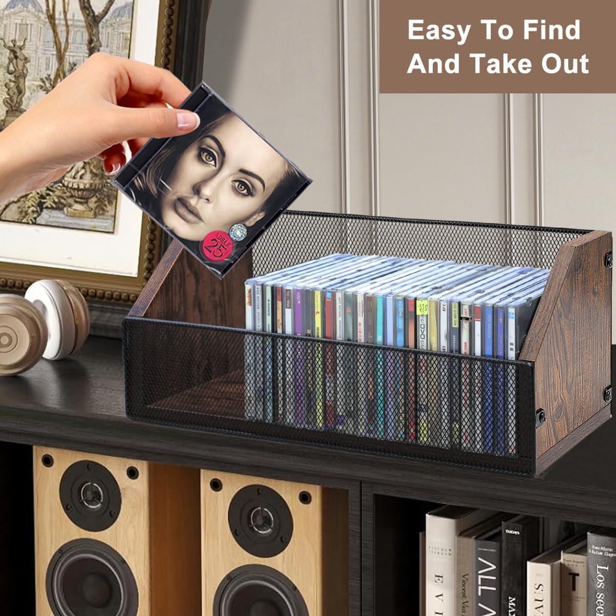 CD Storage Rack - CD Storage Case Holds 38 Full Case CDs, 76 Slim Case CDs, Desktop or Closet CD Stand, CD Display for Blu-Ray | Video Game Cases | Papers | Cards