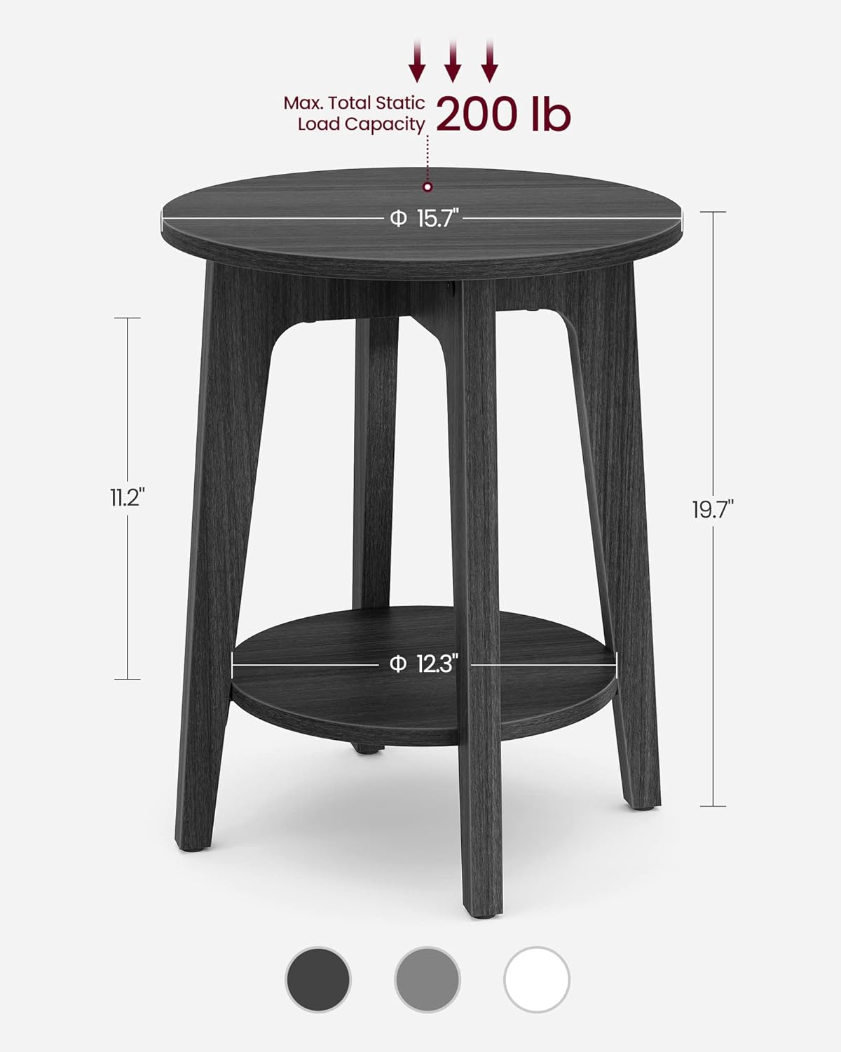 VASAGLE Side Table, Small Round End Table with Lower Shelf, Nightstand for Small Spaces, Living Room, Bedroom, Charcoal Gray ULET283T22