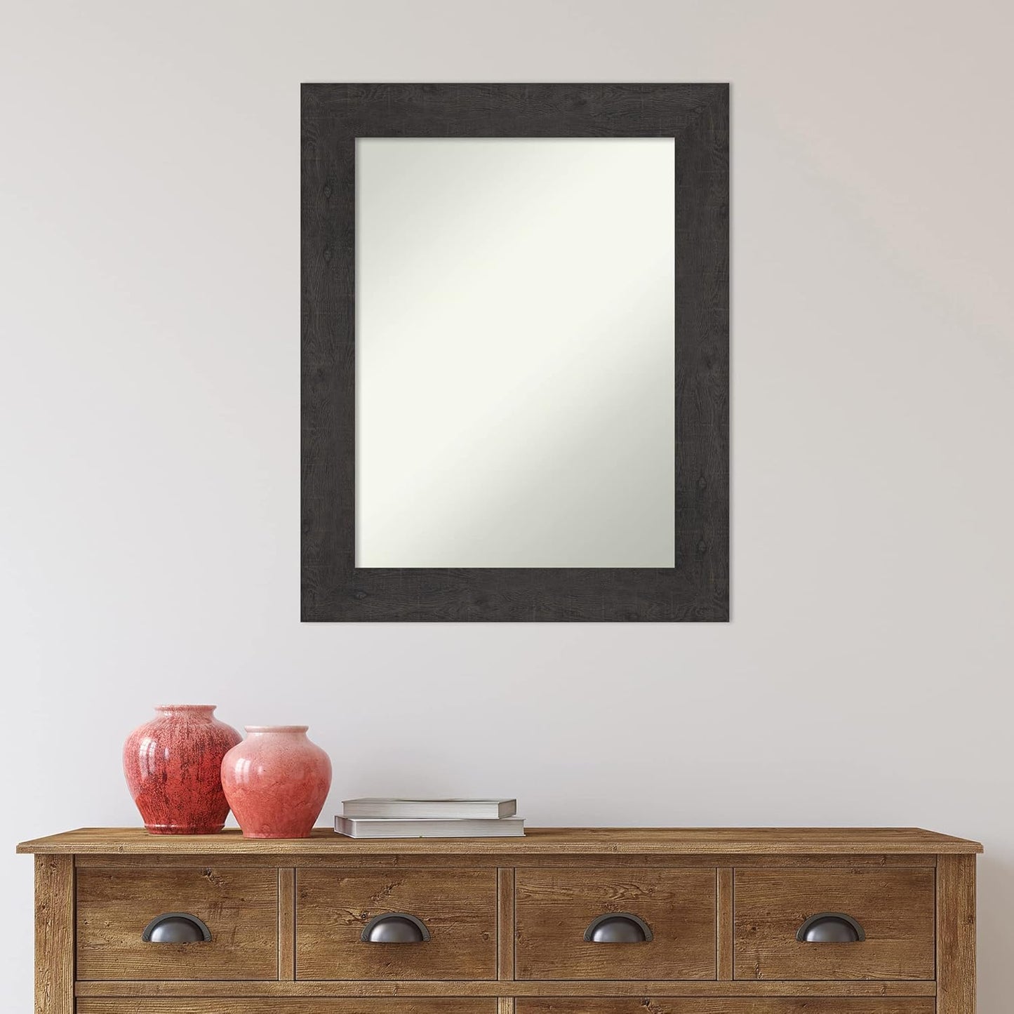 Amanti Art Brown Bathroom Mirror for Over Sink, 30x24 Rustic Plank Espresso Rectangle Vanity Mirror, Medium Country Rustic Frame, Hangs Horizonally and Vertically, Bathroom Wall Decor, Non-Beveled
