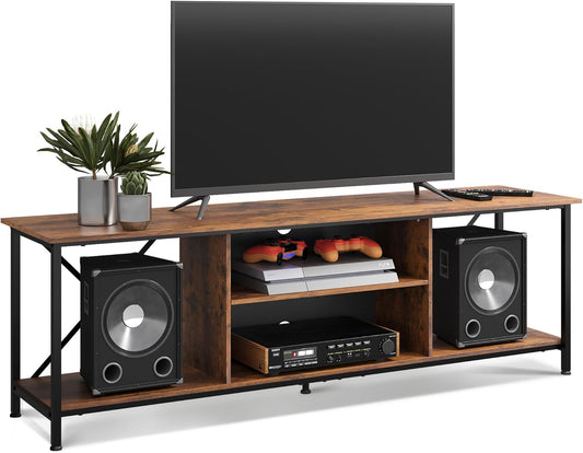 WLIVE TV Stand for 70 Inch TV, Entertainment Center with Storage, Industrial TV Console for Living Room and Bedroom, Rustic Brown