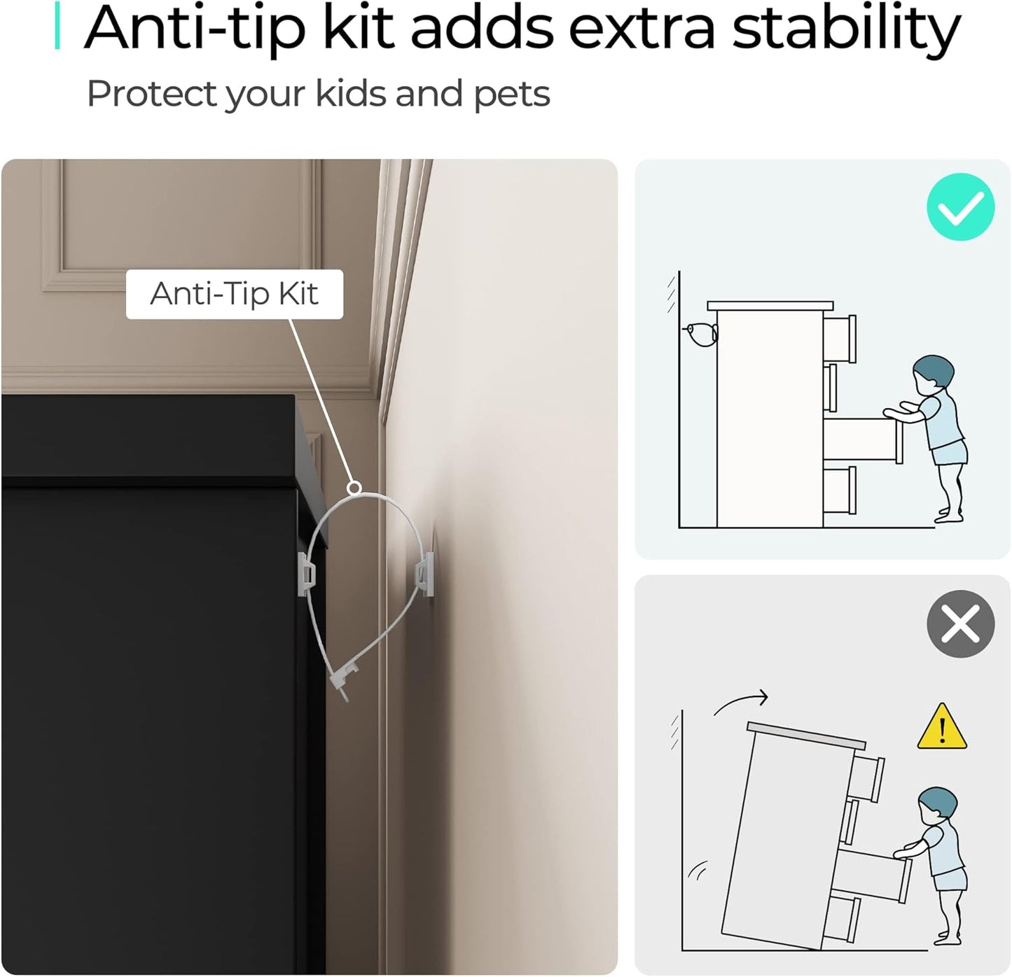 LINSY HOME 8 Drawer Double Dresser, Black Dresser for Bedroom, Modern Dresser Chest with Wide Drawers, Wood Storage Chest of Drawers for Living Room