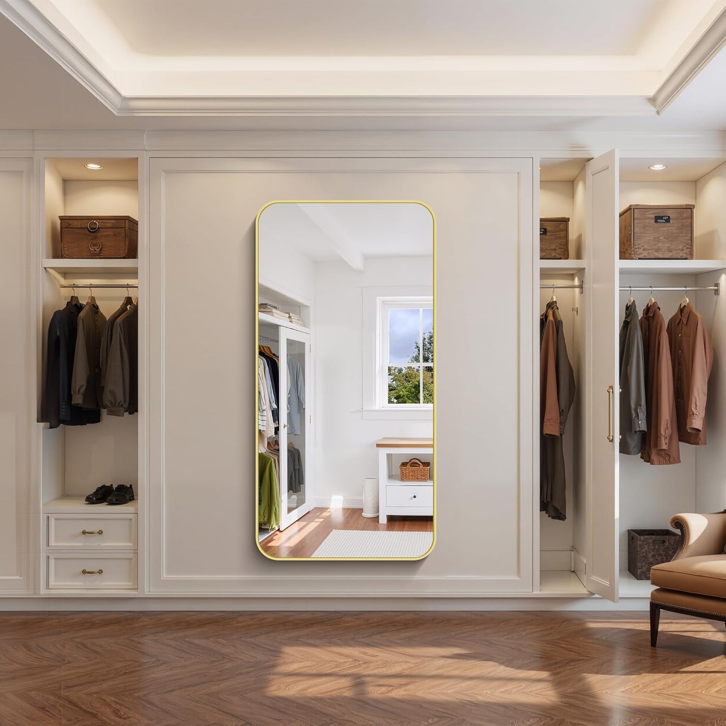 FORBATH 30x60 Inch Gold Bathroom Mirror for Over Sink, Large Rectangular Wall Mirror with Metal Frame, Rounded Corners for Bathroom, Bedroom, Entryway Decor (Horizontal or Vertical)