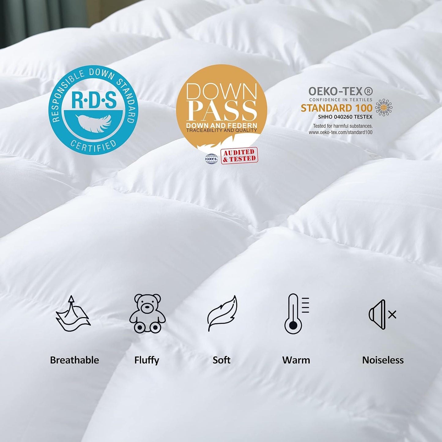 Luxurious All-Season Goose Down Feather Fiber Comforter Twin Size Duvet Insert, Premium White Solid Plain Design, Premium Baffle Box, 100% Egyptian Cotton, 60 oz Fill Weight