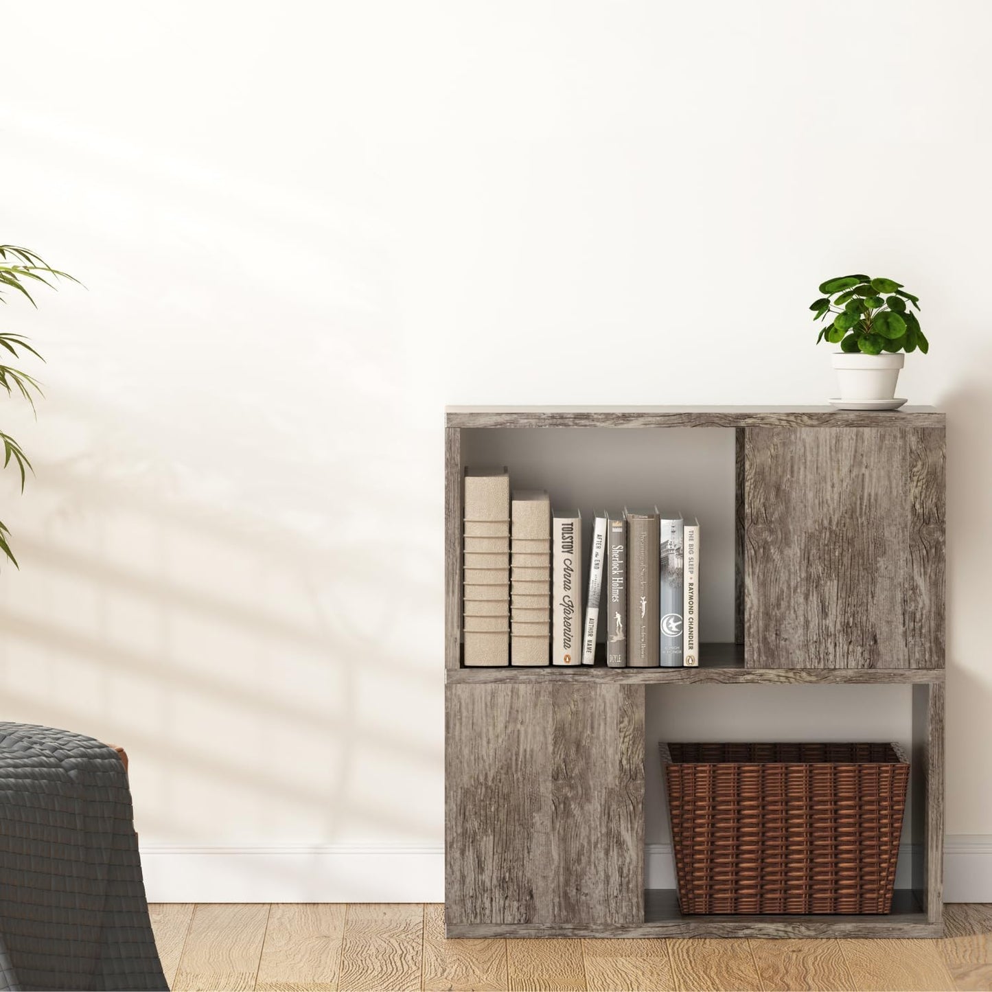 GHC 2 Tier Bookshelf, Wood Decorative Storage Shelving, Modern Freestanding Display Shelves, Tall Book Shelf Unit for Living Room, Bedroom, Office-Gray