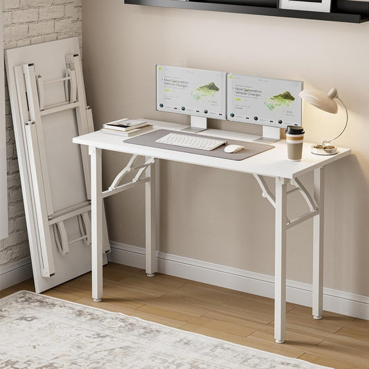 Frylr Small Folding Computer Desk – Portable 43.3 Inch Foldable Laptop Table, Collapsible and Compact for Easy Storage and Fast Setup, Lightweight for Small Spaces, Craft and Study Use, White