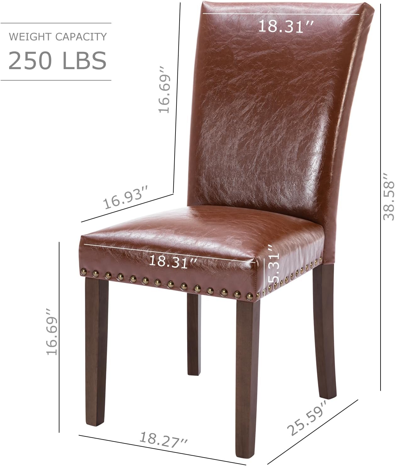 COLAMY Upholstered Parsons Dining Chairs Set of 6, PU Leather Dining Room Kitchen Side Chair with Nailhead Trim and Wood Legs - Light Brown