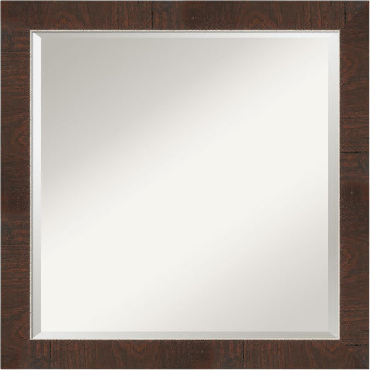 Amanti Art Brown Wall Mirror 23x23 Wildwood Brown Narrow Square Bathroom Mirror for Wall Decor Living Room, Medium Rustic Farmhouse Frame, Hangs Horizonally and Vertically, Bathroom Decor, Beveled