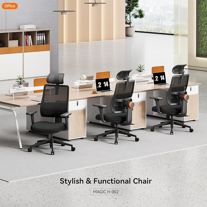 Newtral Ergonomic Home Office Chair, High Back Desk Chair with Unique Adaptive Lumbar Support, Adjustable Headrest, Seat Depth Adjustment, 96°-126° Tilt Function, Adjustable Armrest Recliner