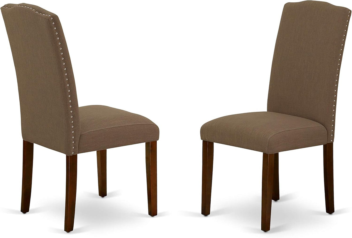 East West Furniture CAEN5-MAH-18 5 Piece Dinette Set Includes a Rectangle Dining Room Table and 4 Dark Coffee Linen Fabric Upholstered Parson Chairs, 36x60 Inch, Mahogany