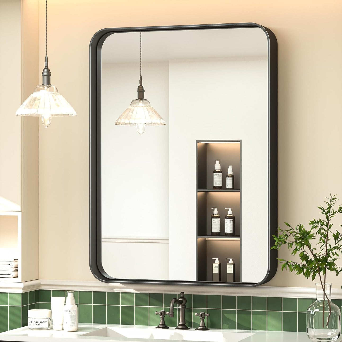 TokeShimi 24 x 30 Inch Black Mirror Wall Mirror for Bathroom Black Metal Frame Decorative Rectangular Wall Mounted Home Decor Corner Hangs (Horizontal/Vertical) Living Room Entryway