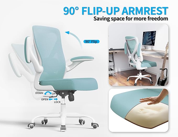 Office Chair - Ergonomic Desk Chair with Adjustable Lumbar Support, Mesh Computer Chair, Executive Office Chairs for Adults, Wide Seat Office Chair Back Support for Tall Men (Lake Blue)