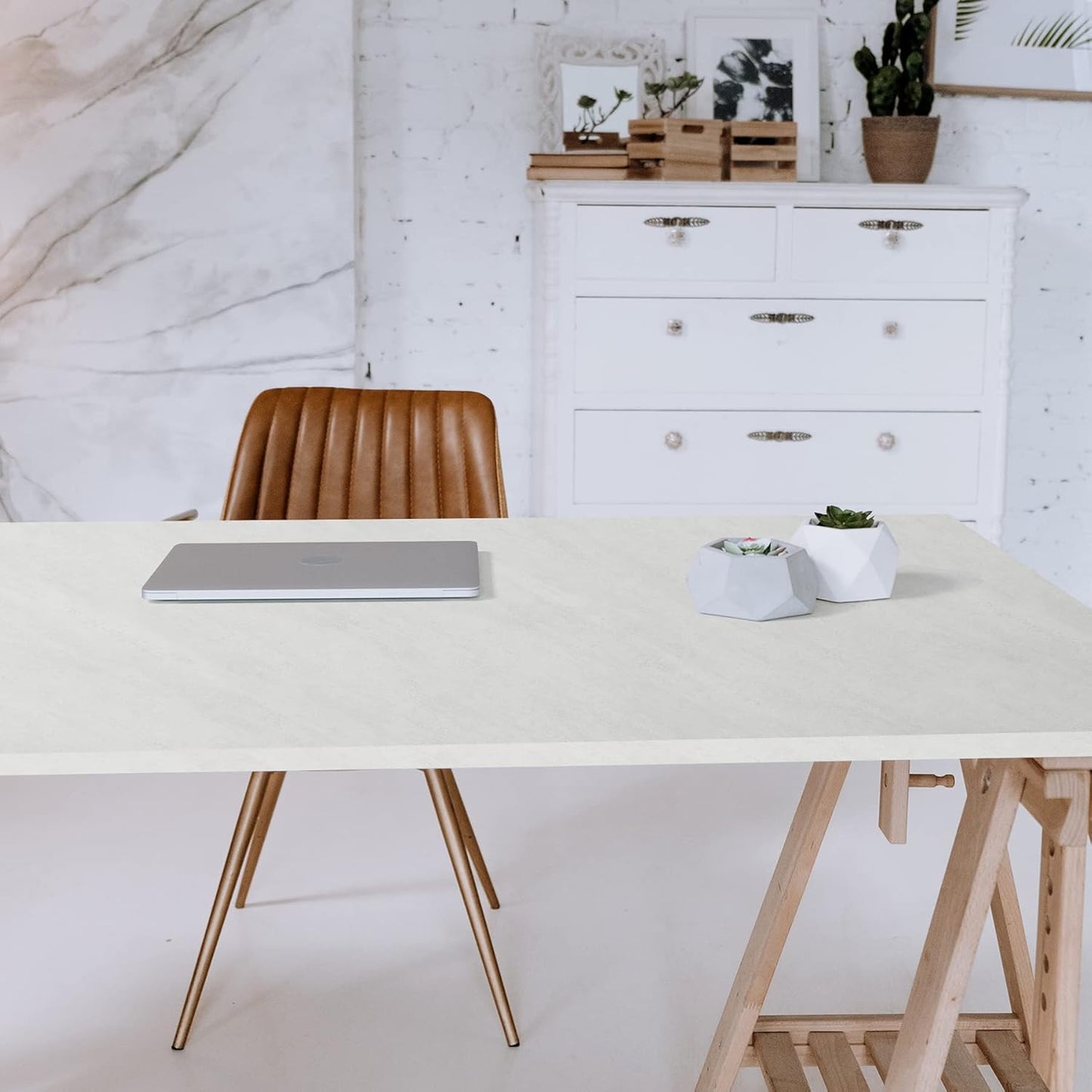 Kaboon Universal Tabletop 59.1"x23.62", Solid One-Piece Melamine Table Top, Double Desk L-Desk DIY, Home and Office Countertop, Sea Salt/White