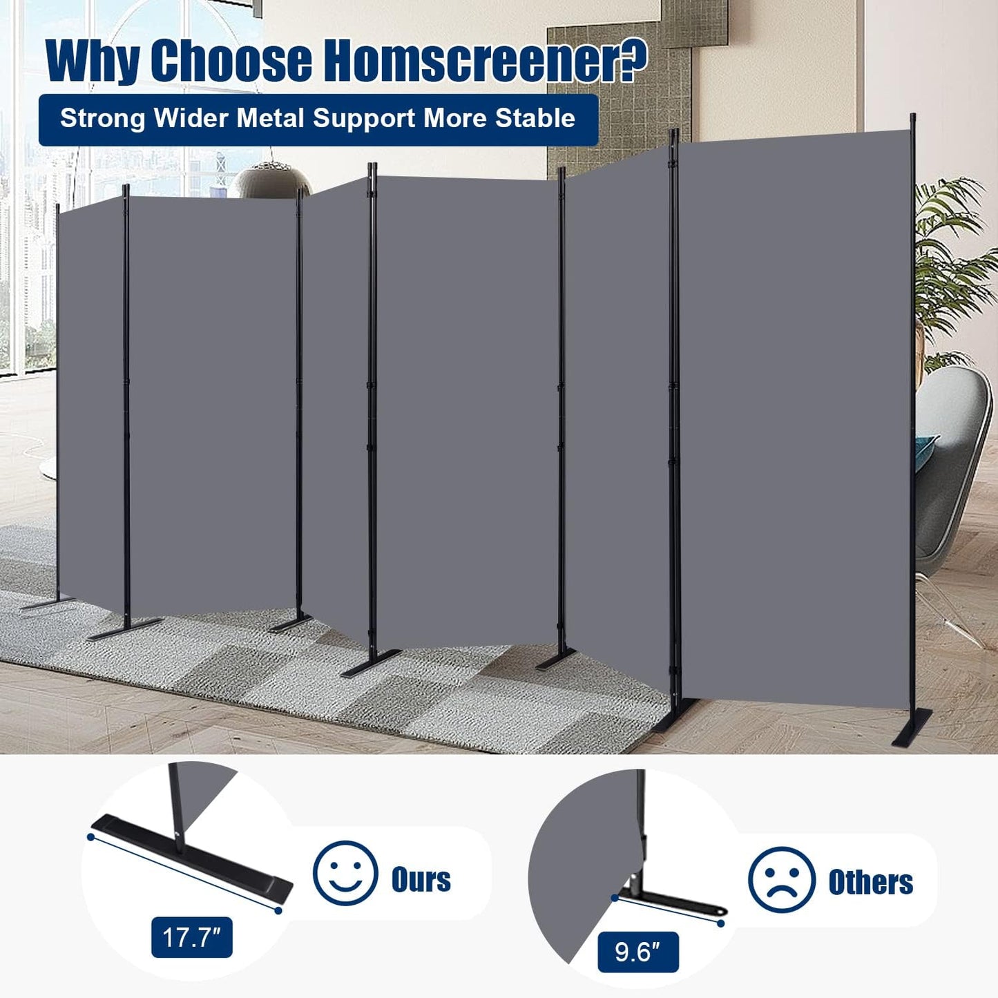 Room Divider 6FT Portable Room Dividers and Folding Privacy Screens, 204'' W Fabric Divider for Room Separation, 6 Panel Partition Room Dividers Freestanding Wall Divider Screen for Dorm Studio Office