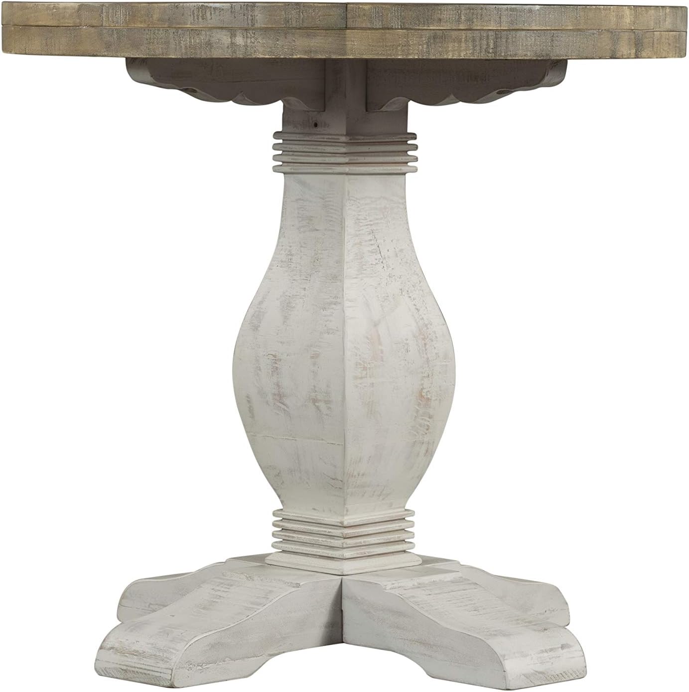 Napa Solid Wood Farmhouse Rustic Reclaimed Natural and White Stain Round End Side Accent Living Room Table, Nightstand Bedside 26" W x 26" D x 25" H