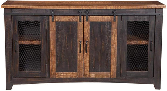 Martin Svensson Home Santa Fe Solid Wood TV Stand, 65", Antique Black and Aged Distressed Pine