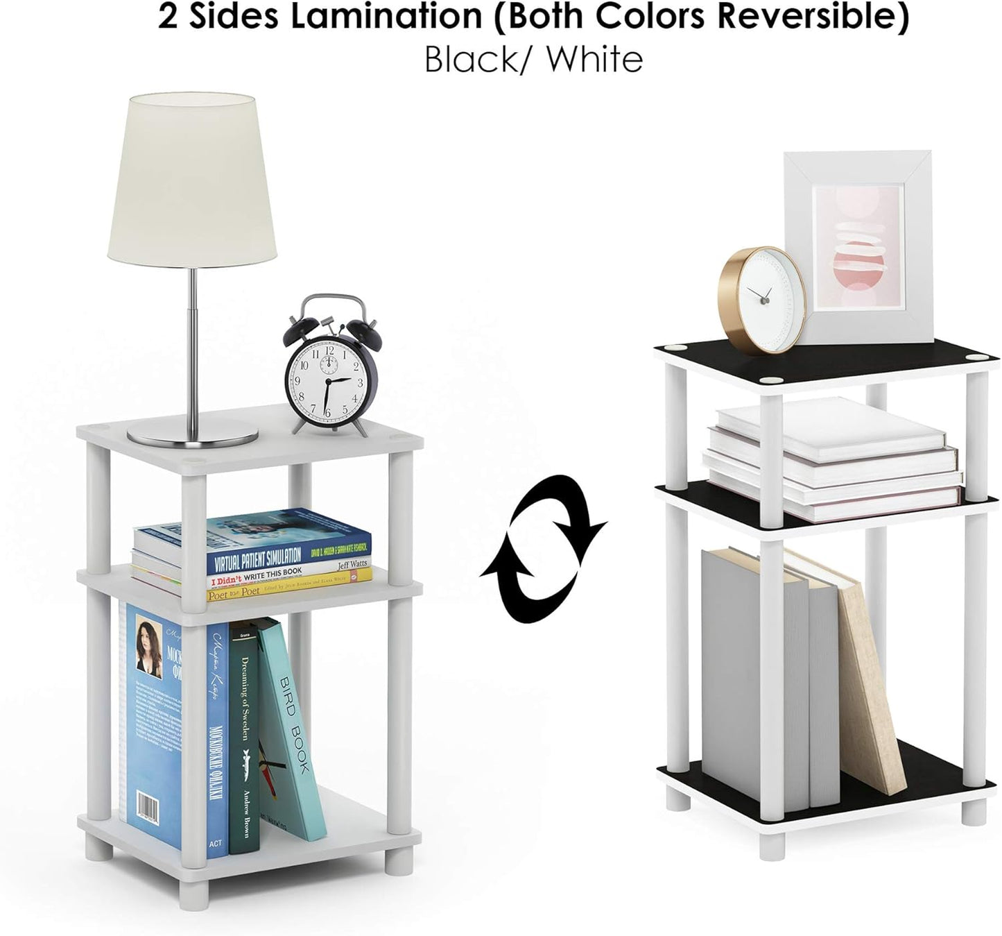 Furinno Just 3-Tier Turn-N-Tube End Table / Side Table / Night Stand / Bedside Table with Plastic Poles, 1-Pack, White(Espresso)/White