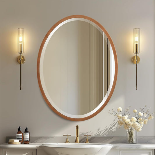 OVALCREST - Oval Wooden Beveled Wall Mirror for Home Decor, Bathroom, Vanity, Bedroom, Living Room, Hallway - London Style (Sunset Gold) 21.1 x 25.1