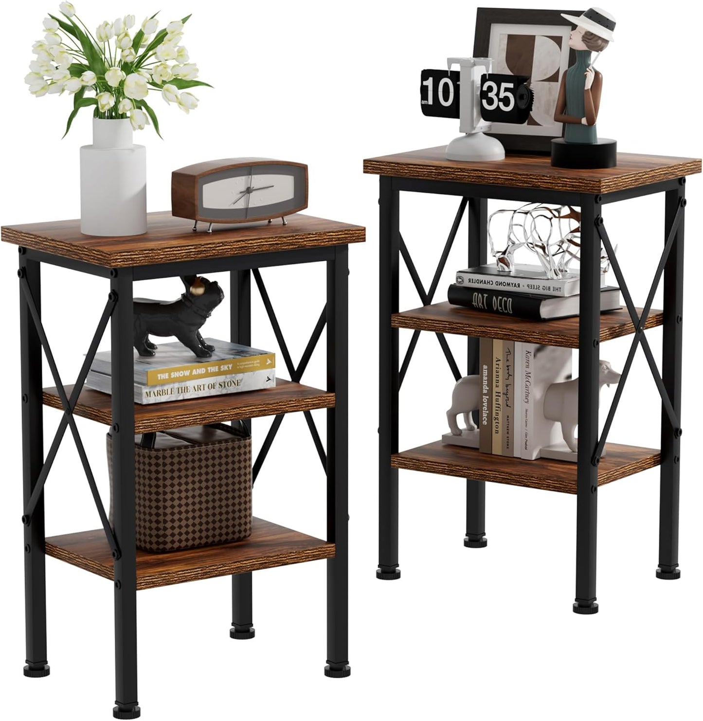 VECELO Modern Nightstands X-Design Side End Table Night Stand with Storage Shelf for Bedroom,Living Room,