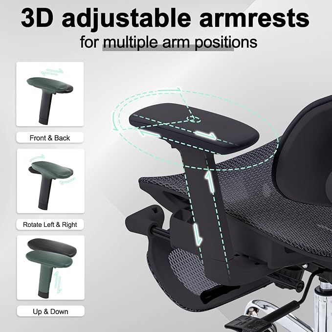 High Back Mesh Office Chair with Footrest，Ergonomic Office Chair w/ 3D Lumbar Support，Comfy Home Office Desk Chair for Work & Computer Gaming, 400LBS, Black