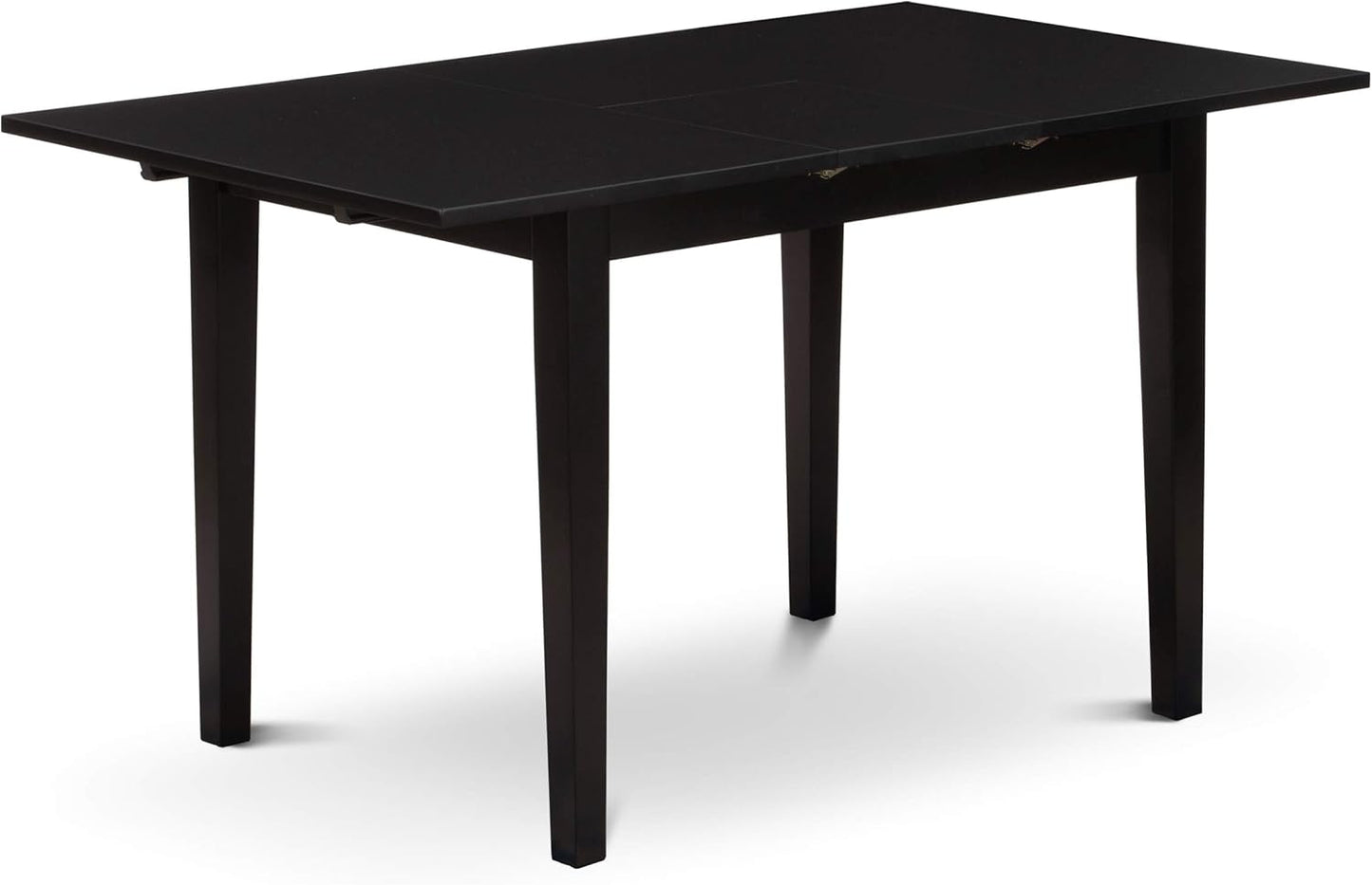 East West Furniture NOFL5-BLK-21 5 Piece Dinette Set for 4 Includes a Rectangle Dining Room Table with Butterfly Leaf and 4 Blue Linen Fabric Upholstered Chairs, 32x54 Inch, Black