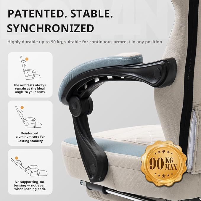 Dowinx Gaming Chair Breathable Fabric Game Chair with Gel Pad and Storage Bag, Comfortable Gamer Chair with Pocket Spring Cushion,Ergonomic Computer Chair with Footrest,Grey