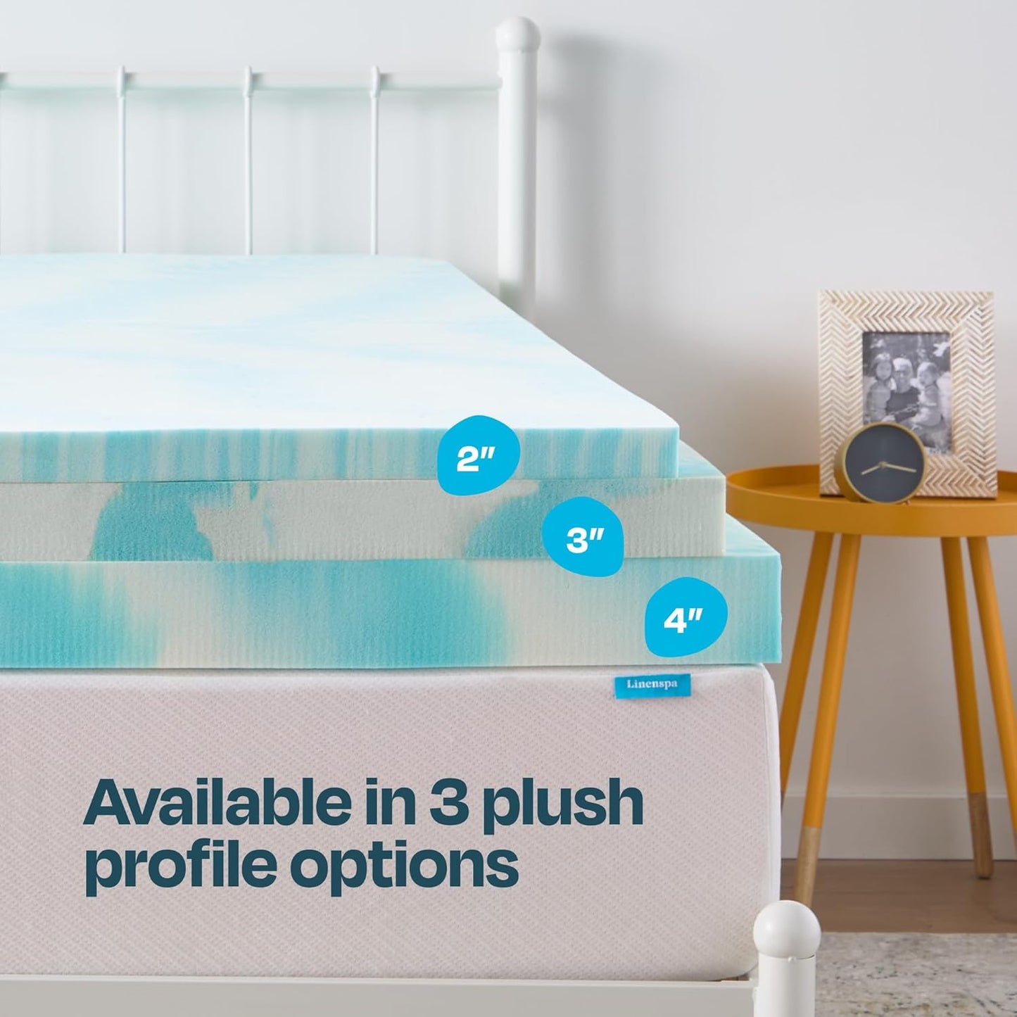 Linenspa 3 Inch Gel Swirl Memory Foam Mattress Topper – Cooling Gel Infused – Pressure Relieving Bed Topper - Mattress Pad – CertiPUR Certified - King Size