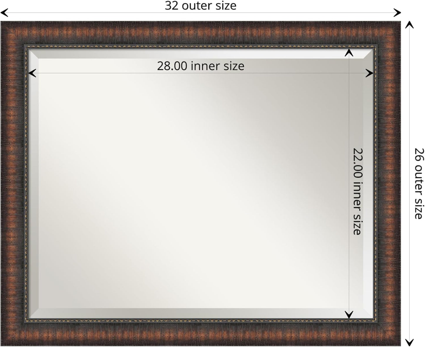 Amanti Art Brown Wall Mirror 26x32 Caleb Brown Rectangle Bathroom Mirror for Wall Decor Living Room, Large Rustic Farmhouse Frame, Hangs Horizonally and Vertically, Bathroom Decor, Beveled Edge