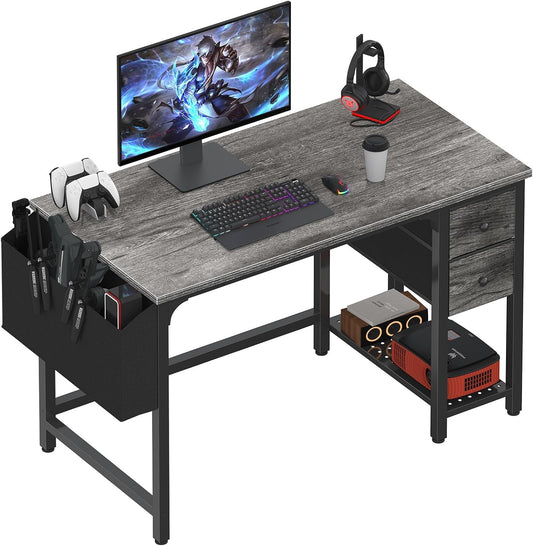 Lufeiya Computer Desk with Fabric Drawers, 40 Inch Gaming Desk for Small Space Home Office, Modern Simple Study Writing Table PC Desks for Bedroom, Gray