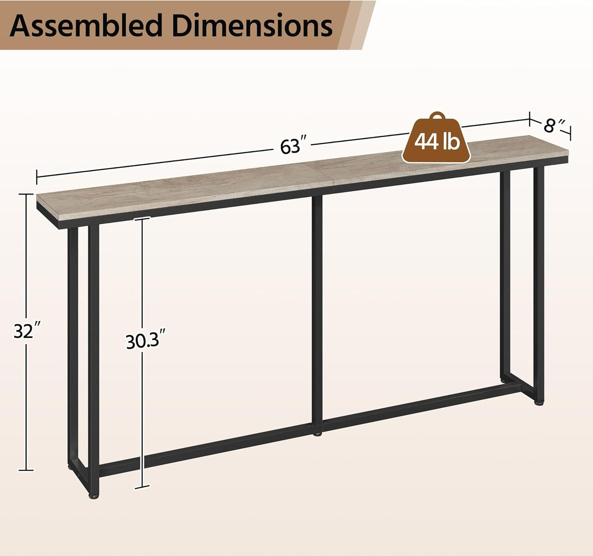 Yaheetech Narrow Console Table with Sturdy Metal Frame, 63 Inch Extra Long Entryway Sofa Table for Behind Couch, Hallway, Living Room, Gray