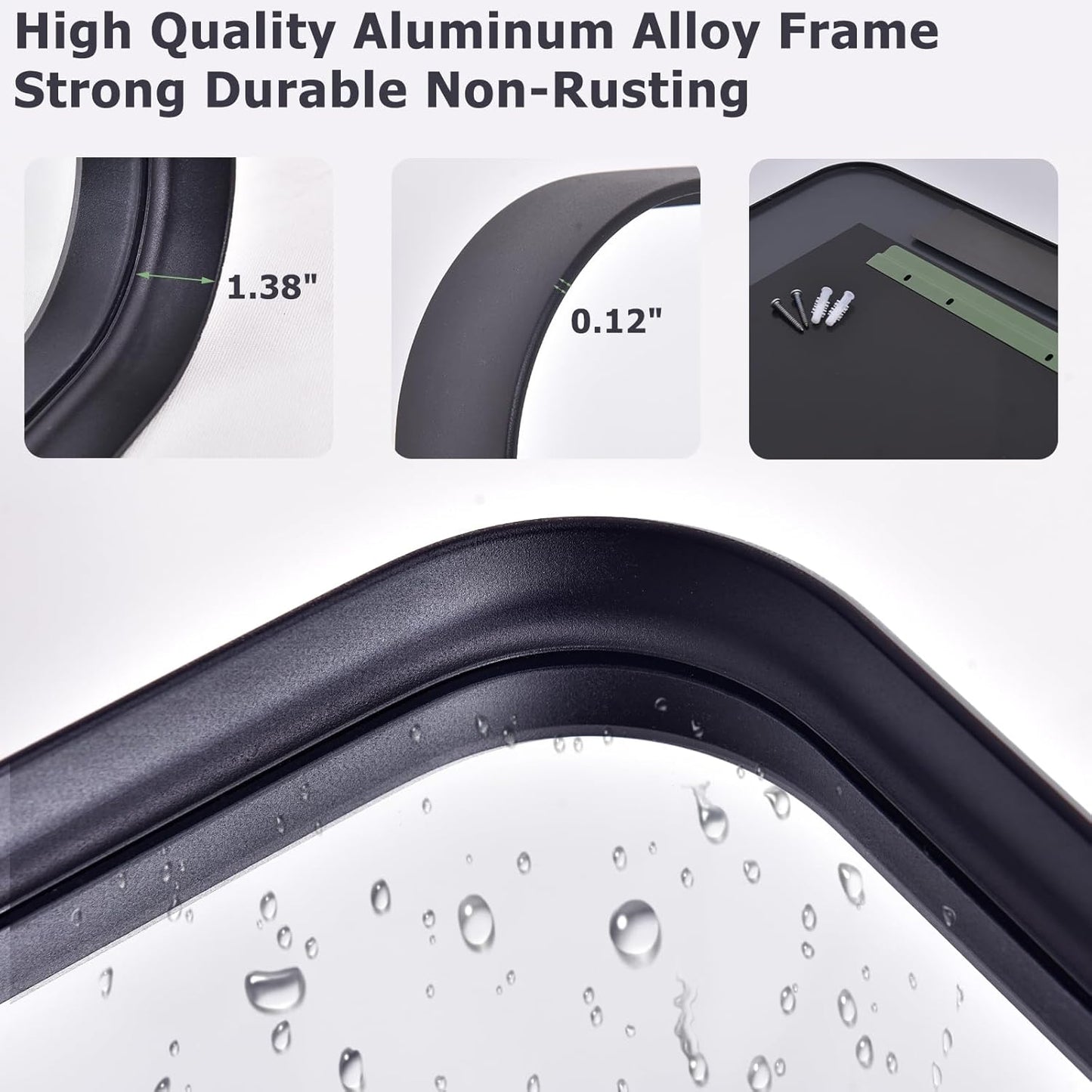 30"x22" Black Bathroom Mirror - Modern Mirror for Wall with Rounded Corners，Bathroom Mirrors for Vanity, Aluminum Alloy Framed Mirror Portrait or Landscape Hang, Rectangle Mirrors for Bedroom