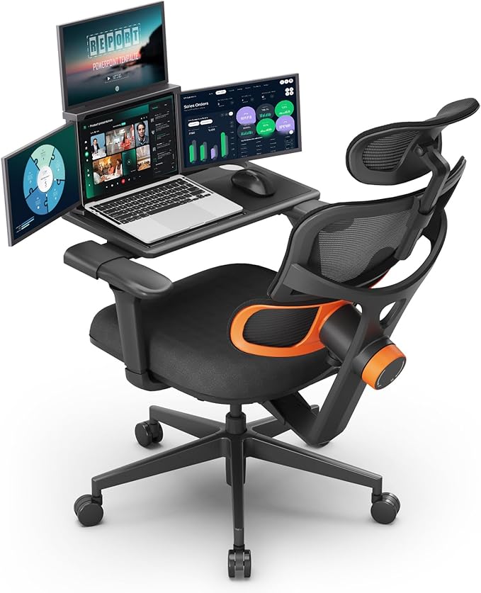 Newtral Office Chair Ergonomic - Home Office Desk Chair, Back Pain Chair with Auto-Following Lumbar Support, 4D Armrest, Seat Depth and Height Adjustable (No Foot Rest + Laptop Tray, Black)
